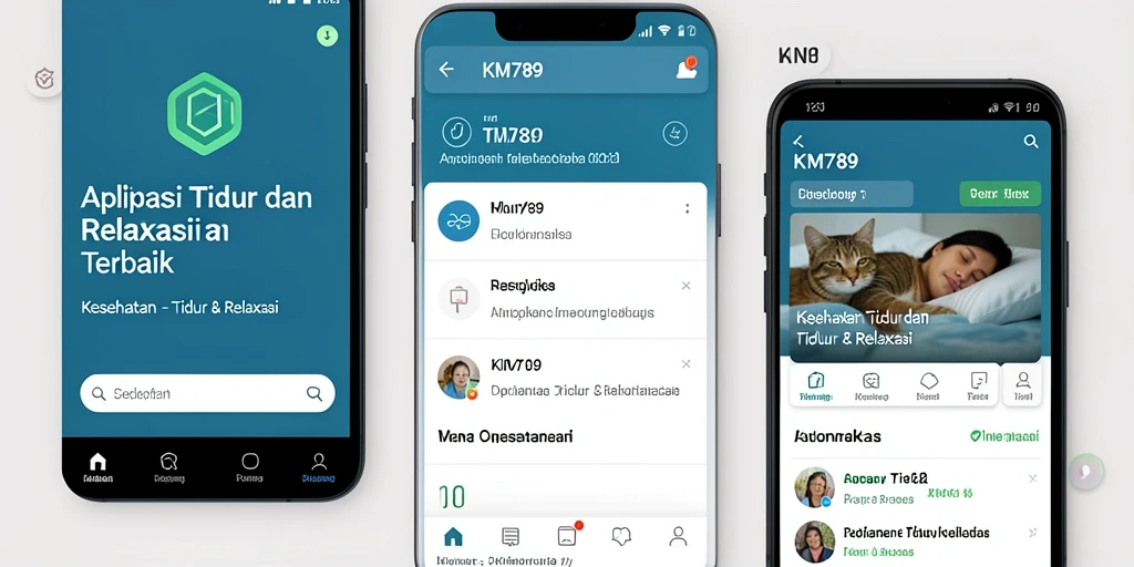 Tampilan antarmuka aplikasi KM789 dengan fitur Tidur & Relaksasi yang menenangkan.