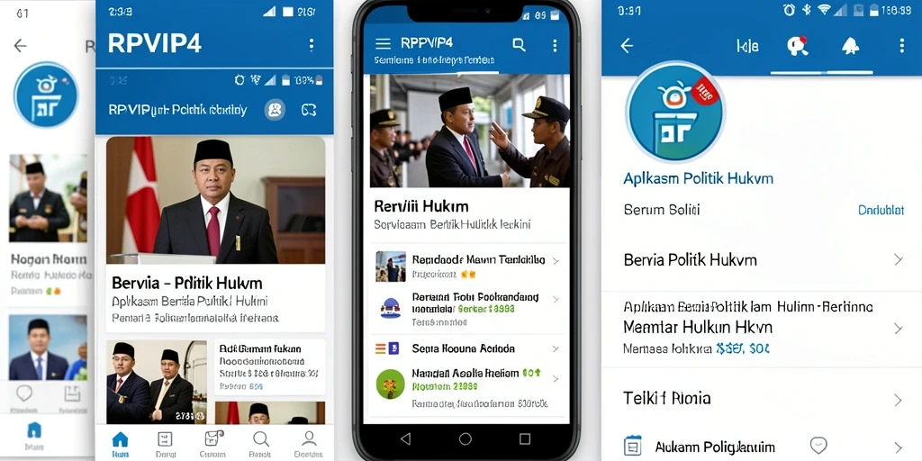 Antarmuka aplikasi RPVIP4 yang menampilkan berita politik dan hukum.