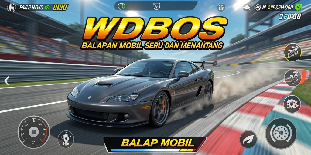 Tampilan utama game WDBOS menampilkan mobil balap yang siap menantang lintasan.